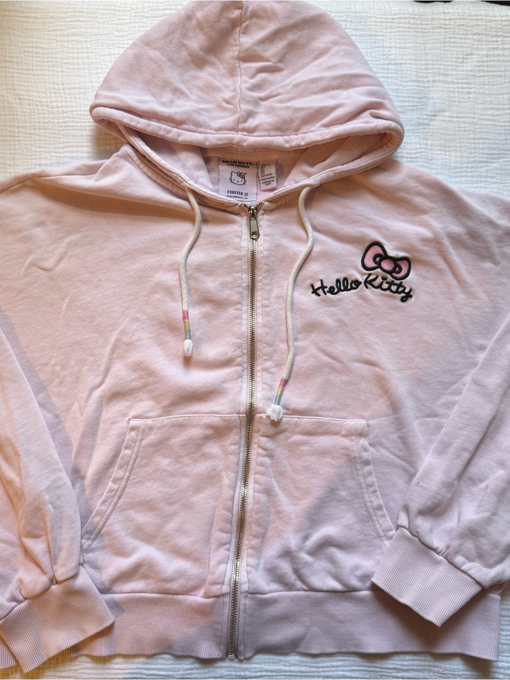 Hello Kitty Pale Pink Zip Hoodie with Embroidered Logo